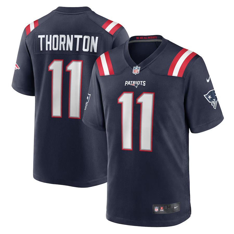Men New England Patriots 11 Tyquan Thornton Nike Navy Game Player NFL Jersey